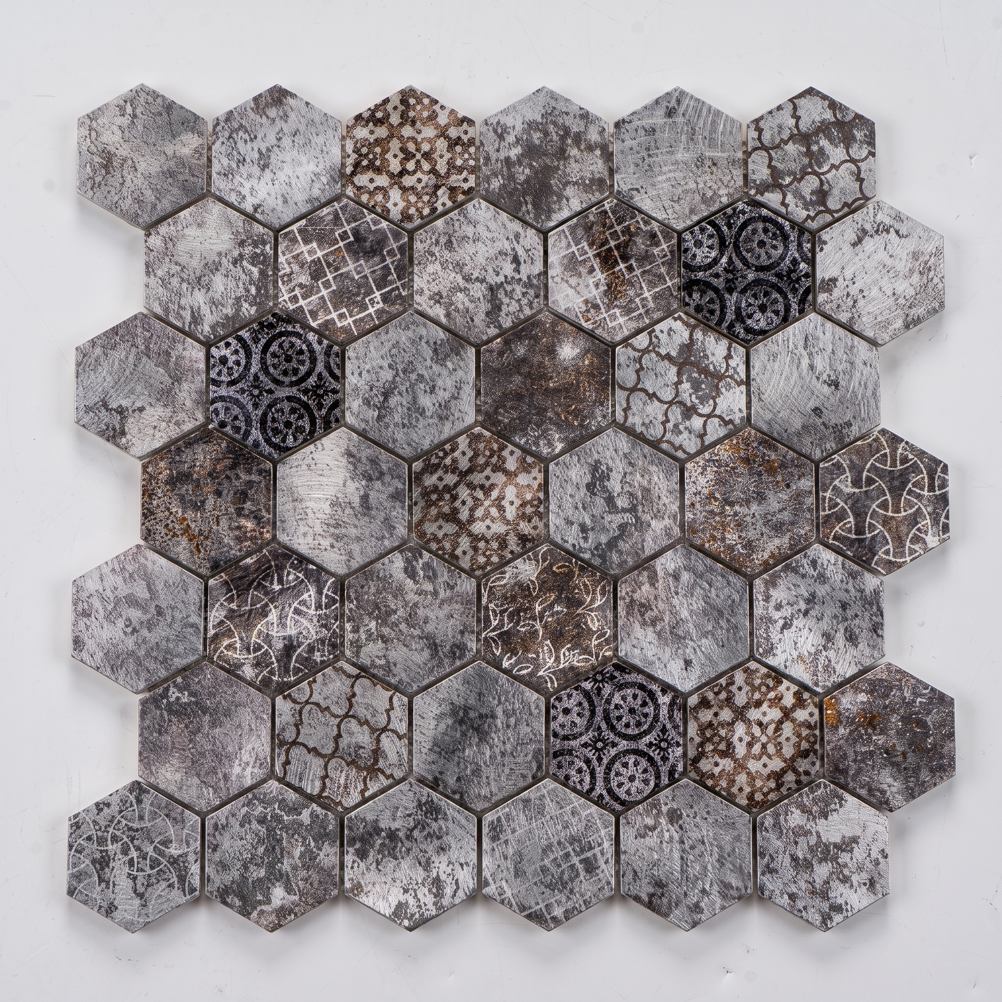 Aluminum Mosaikfliesen Marseille Grau  48x48x8mm Hexagon 